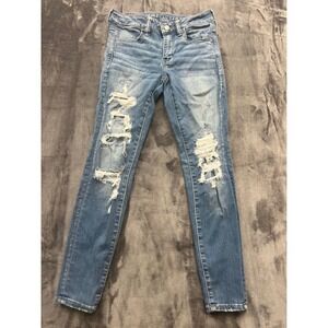American Eagle Skinny Jeans Womens 6 Short Blue Distressed Next Level Stretch